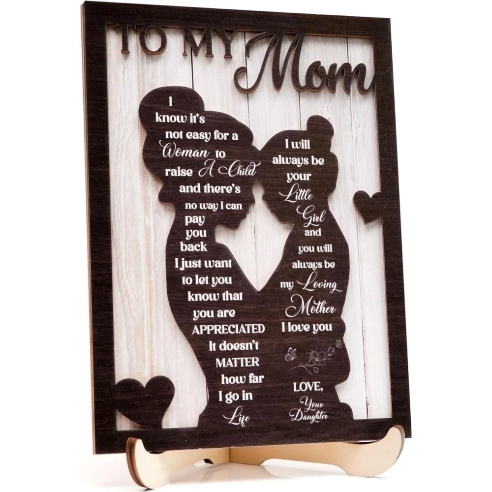 Heartfelt Wooden Plaque with a Stand for Mom - Brown